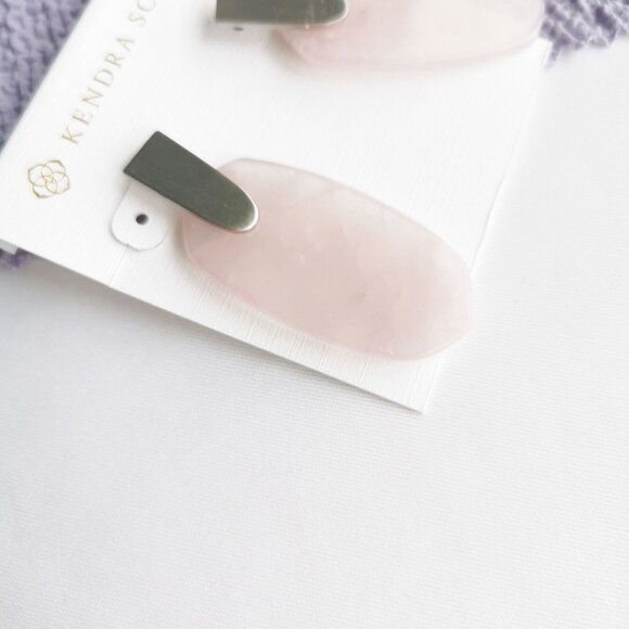 Kendra Scott Aragon Silver Earrings Rose Quartz - Picture 2 of 3